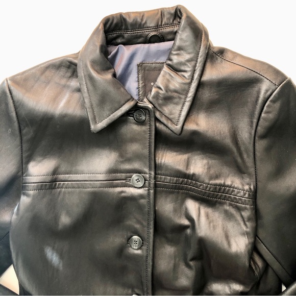 Black Genuine Leather 5 Button Pockets Classic Coat Jacket ColeB Co. - Picture 2 of 9